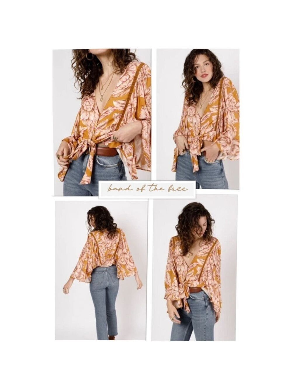 NEW Band of the Free Hippie Chic Floral Lace Airy Billow Sleeve Crop Blouse SM